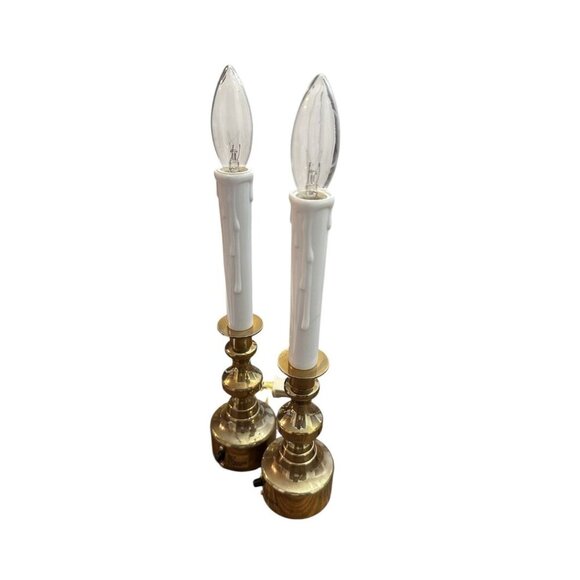 (2) Vintage Solid Brass Electric Candle Window Candlestick Flameless Holiday - Picture 1 of 5